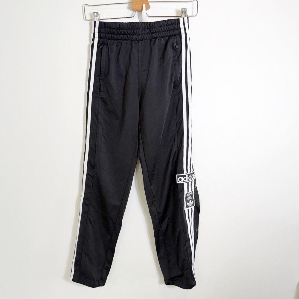 Adidas Adibreak Track Pants Kids Medium 11-12 Black Snap Button 3-Stripe Joggers